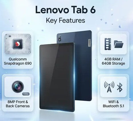 Lenovo Tab 6 4GB/64GB | 10.3" Android Tablet | Snapdragon 690 | 7500mAh Battery